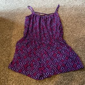 Pink and purple geometric romper with pockets!